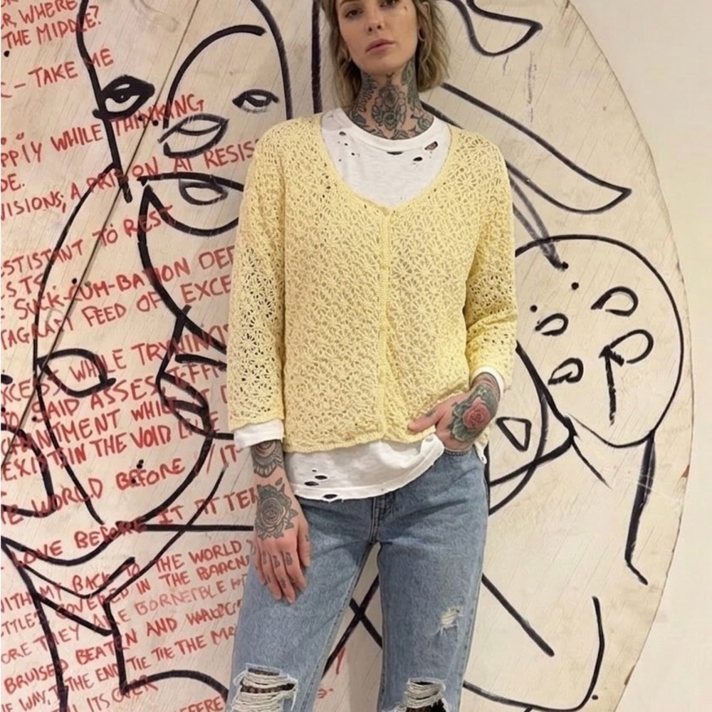 Vintage 90s North Refliection Crotchet Pointelle Babydoll Cardigan